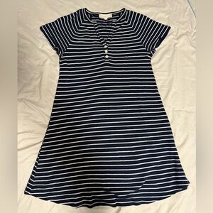 LOFT Navy and White Striped Short Sleeve Henley Dress